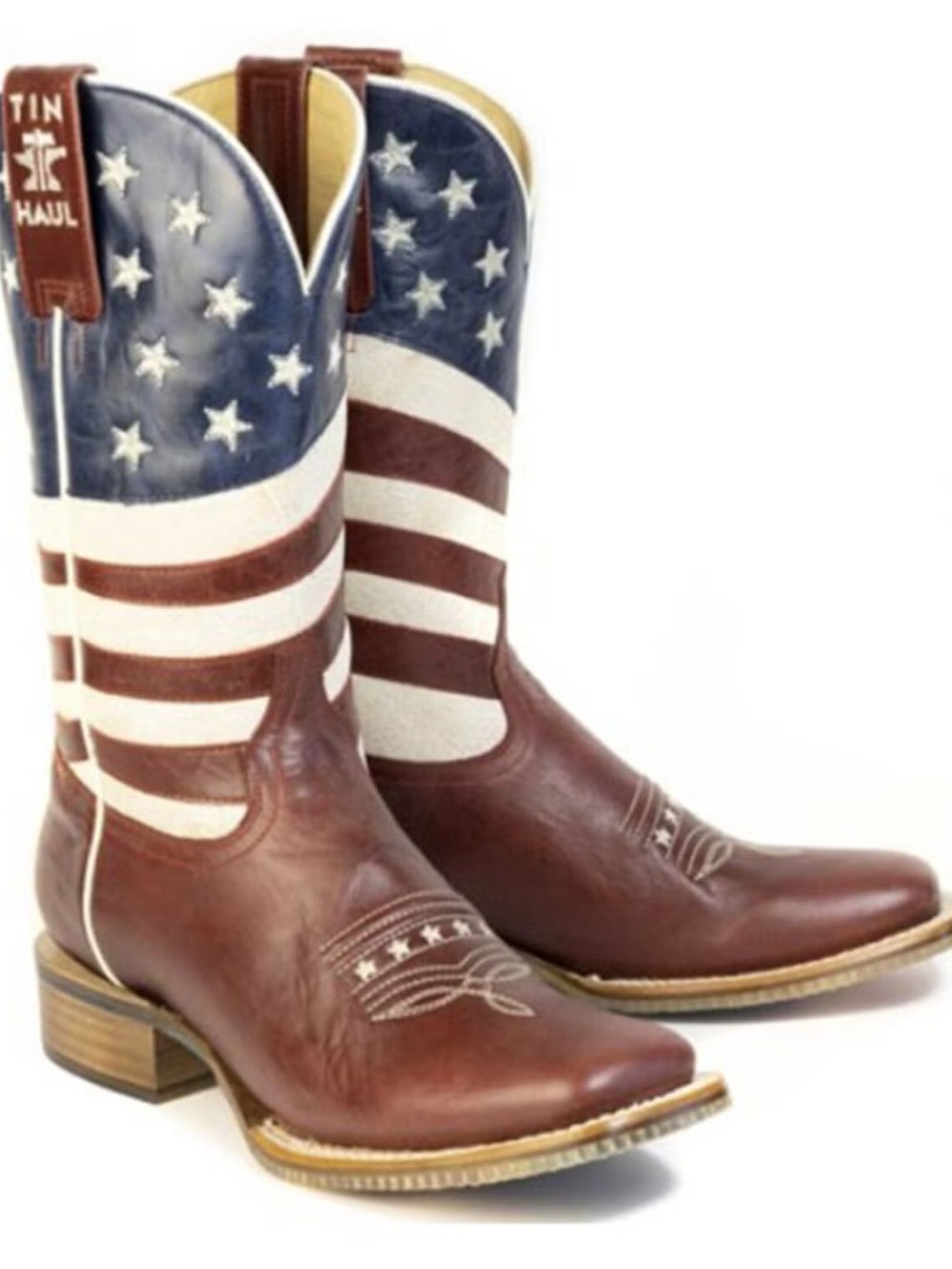 Limited Edition Tin Haul Americana Leather Cowboy Boots with Flag Shaft